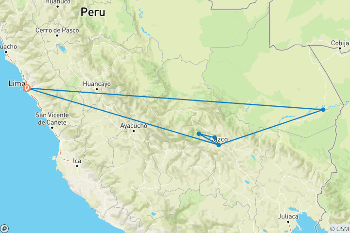 Carte du circuit 9 jours - Les trésors du Pérou : Machu Picchu et forêt tropicale