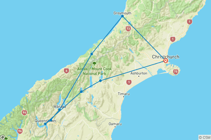 Carte du circuit Pionnier du Sud de la Nouvelle- Zélande (including Arrowtown)