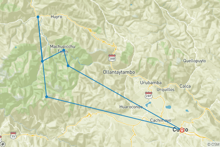 Carte du circuit 7 jours - Des glaciers à la jungle : Aventure Salkantay au Machu Picchu