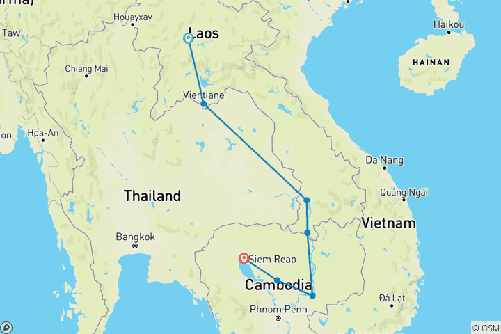 Karte von Laos und Kambodscha - magische Tempel und unberührte Natur