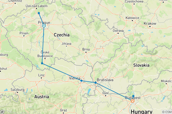 Map of 6 Day Explore Prague - Vienna - Budapest Tour-Small Group Tour
