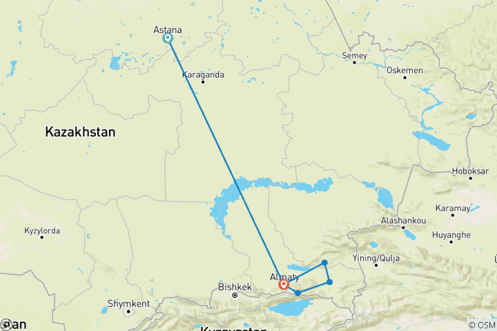 Carte du circuit Circuit classique sur mesure de 10 jours au Kazakhstan, avec guide privé et départs quotidiens