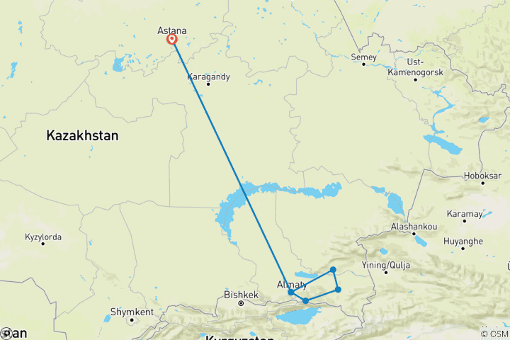 Carte du circuit Circuit classique sur mesure au Kazakhstan, avec guide privé et départs quotidiens