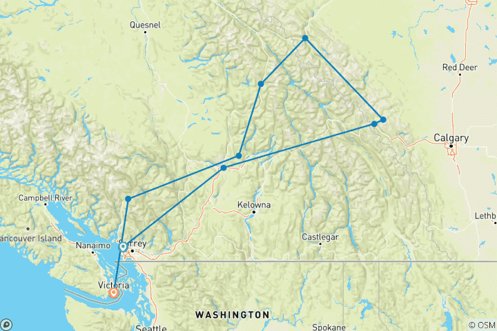 Carte du circuit Rocheuses enchanteresses Vancouver → Victoria (2026)