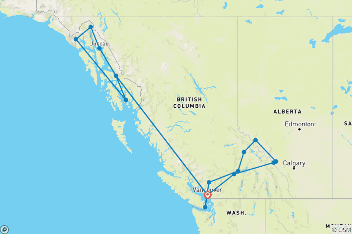 Carte du circuit Croisière enchanteresse dans les Rocheuses et en Alaska Vancouver → Vancouver (2026)