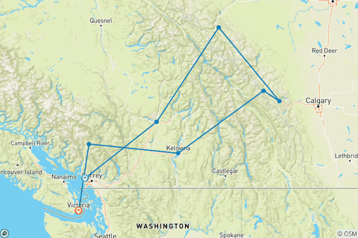 Carte du circuit Aventure canadienne Vancouver → Victoria (2026)