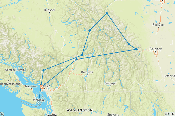 Carte du circuit Reflets des Rocheuses Victoria → Vancouver (2026)