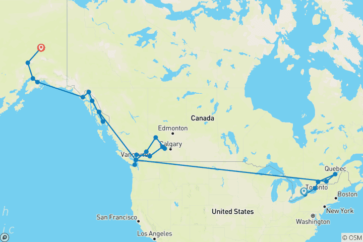 Map of The Ultimate Canada and Alaska Toronto → Fairbanks (2026)