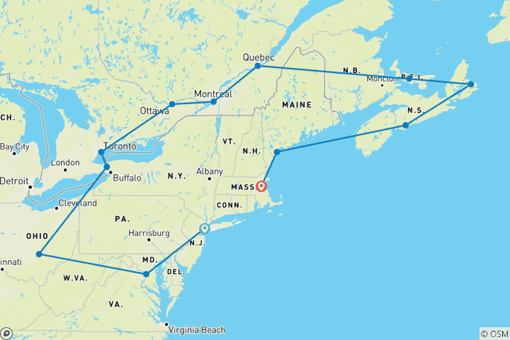 Carte du circuit Ultimate New England New York City → Boston (2026)