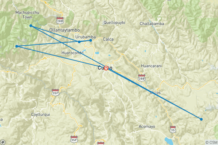 Mapa de 8 días de Cusco a Machu Picchu: una semana de aventura en la Tierra Sagrada de Perú