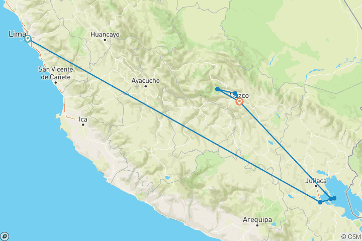Map of 8 Days in Lima, Puno & Cusco with Machu Picchu: Explore Peru's Treasures