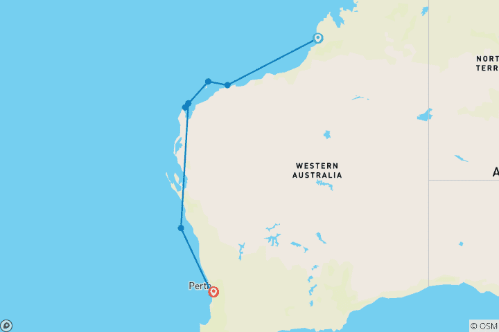 Map of Coral Coast Adventure Broome → Perth (2026)