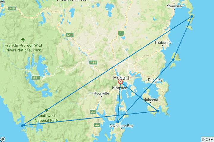 Map of Tasmania Coastal Discovery Hobart → Hobart (2027)