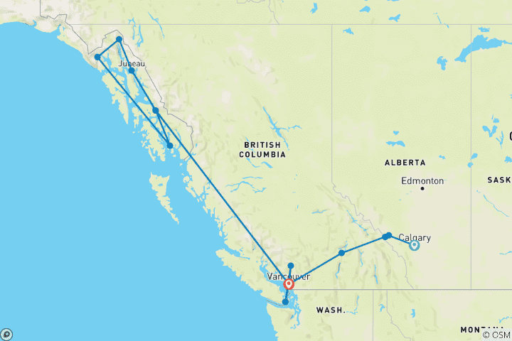Map of Rockies Discovery and Alaska Cruise Calgary → Vancouver (2026)