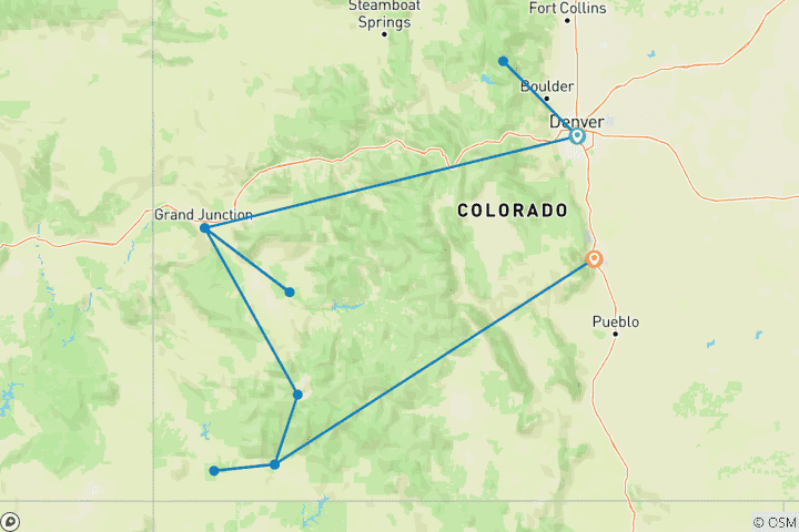 Carte du circuit Les Rocheuses du Colorado avec parcs nationaux et trains historiques (de Denver, CO à Colorado Springs, CO) (2026)