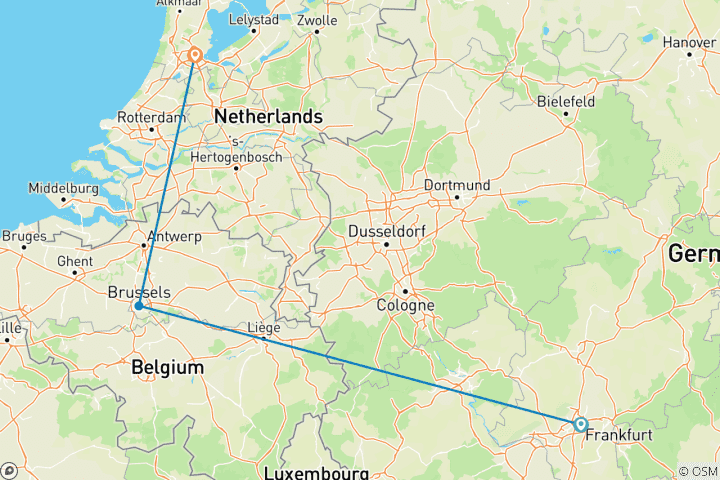 Map of Frankfurt, Brussels and Amsterdam in 9 days