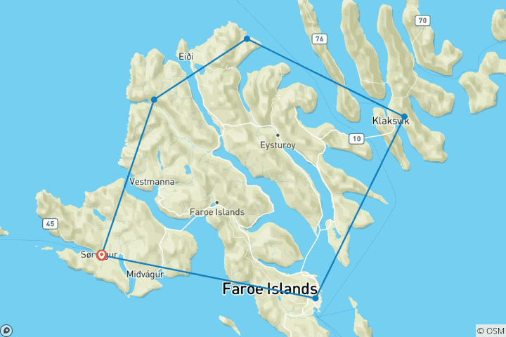 Mapa de Islas Feroe en coche - 6 días
