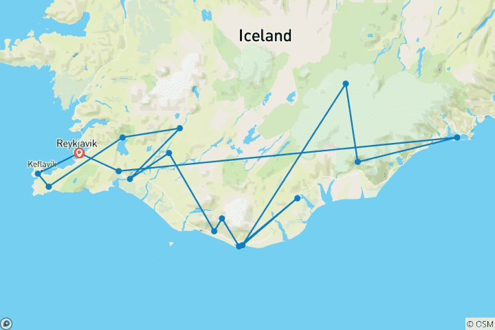 Mapa de Islandia Self Drive Express - 6 días
