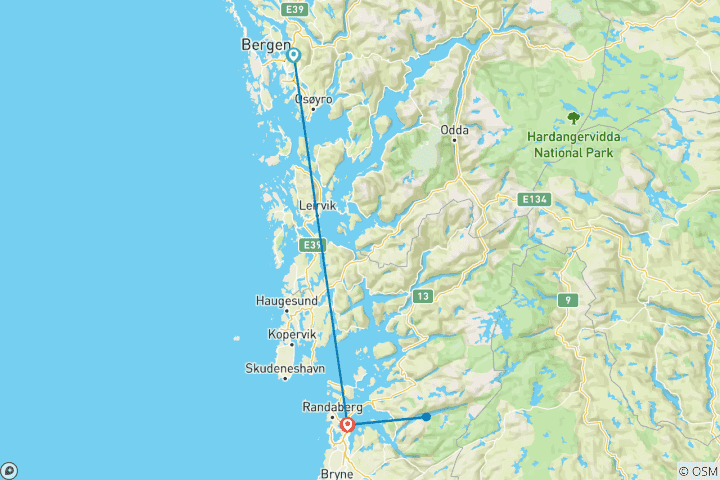 Mapa de Expreso de Bergen a Stavanger - 5 días