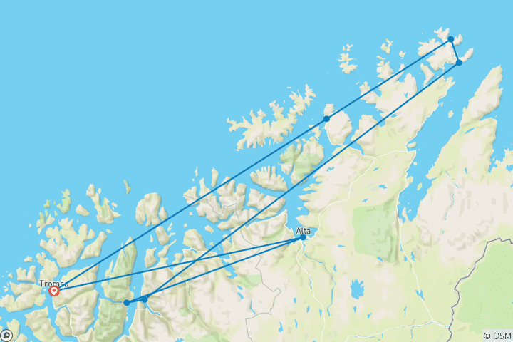 Map of Tromso to the North Cape Self Drive - 7 days