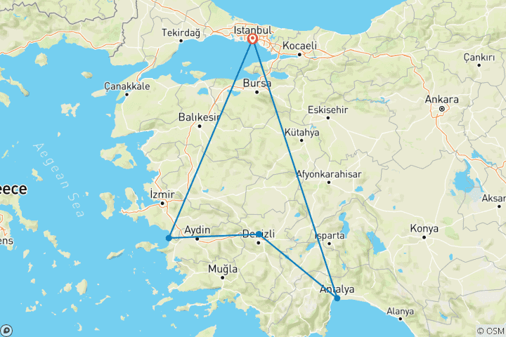 Map of Turkey Family  Fun Package 10 Days ; Safaris, Diving, Boat Trip & Sightseeing