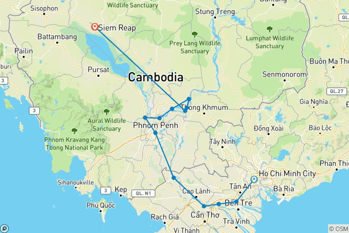 Map of Spiritual Cambodia and the Mekong Ho Chi Minh City → Siem Reap (2027)