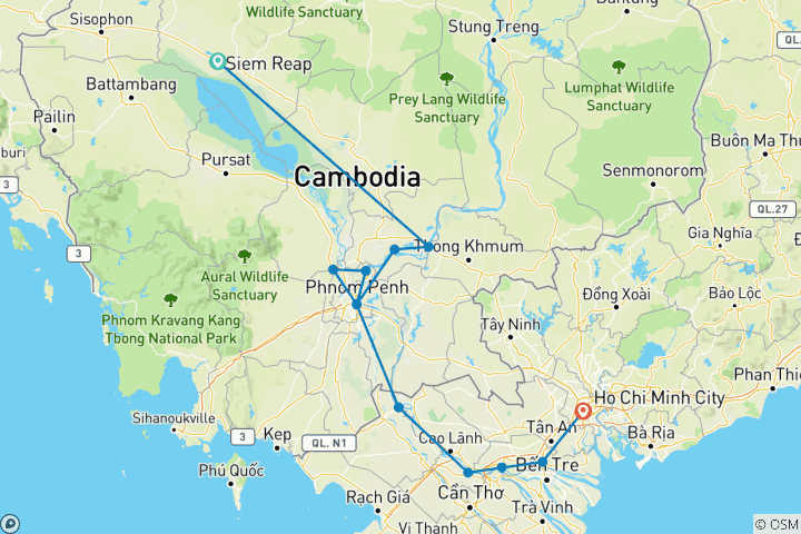 Map of Essential Vietnam and Cambodia Siem Reap → Ho Chi Minh City (2027)