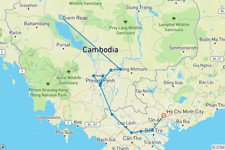 Map of Majestic Mekong Cruise Siem Reap → Ho Chi Minh City (2026)