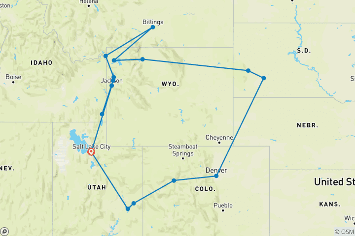 Karte von Wilder Westen, Cowboys und Büffel bis Denver)