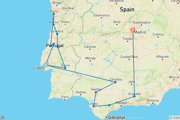 Carte du circuit De Lisbonne à Madrid : Un circuit de 15 jours en petit groupe