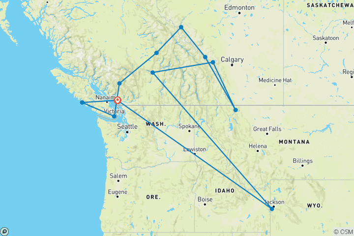 Carte du circuit Roadtrip au Canada : Vancouver Vibes & Rocky Mountains