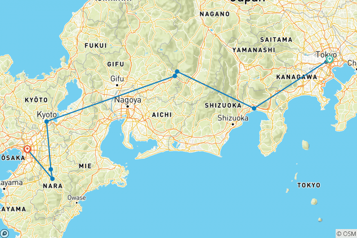 Carte du circuit Chemins de traverse du Japon