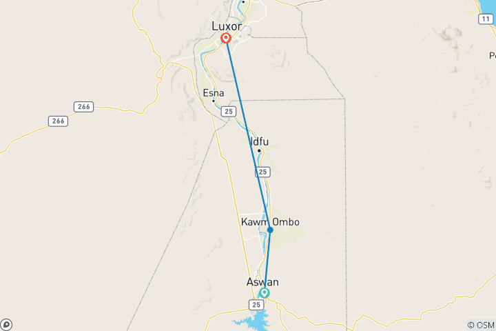Karte von MS Nile Style Nilkreuzfahrt - 4 Tage Luxusreise von Assuan nach Luxor