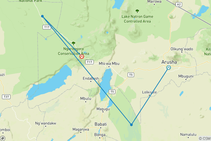 Map of 5 DAYS TANZANIA LUXURY SAFARIS