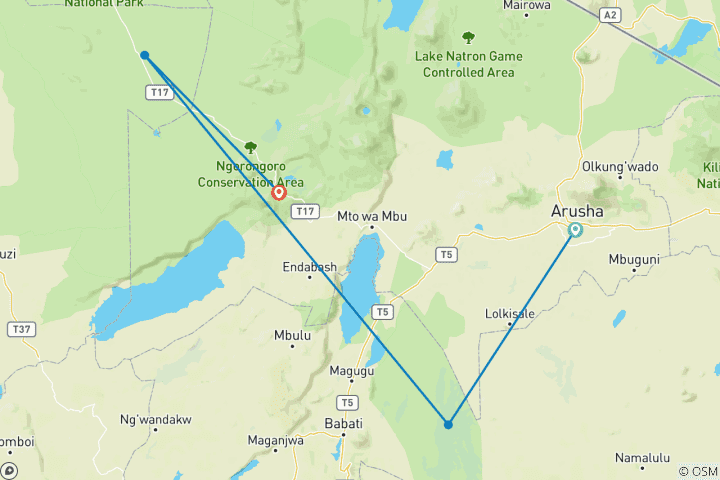 Carte du circuit 5 JOURS DE SAFARIS DE LUXE EN TANZANIE