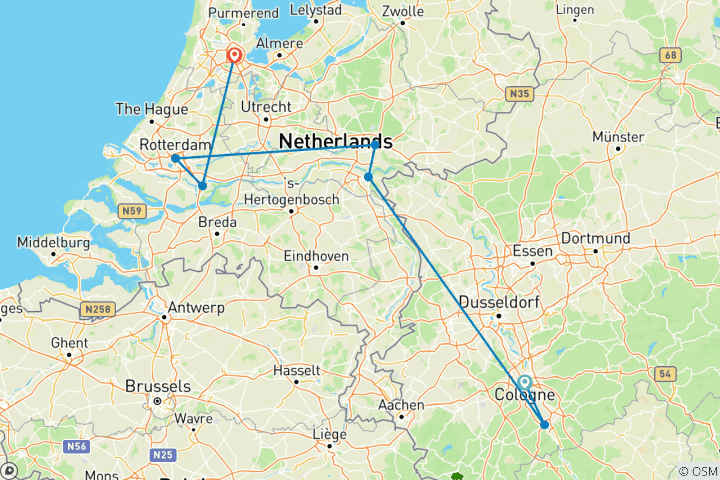 Map of Rhine Concert Cruise with Andre Rieu - AMADEUS Silver II (Cologne - Amsterdam)