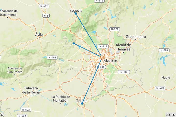 Map of 7 Days in Madrid: Echoes of Empire: Madrid, Ávila & Segovia
