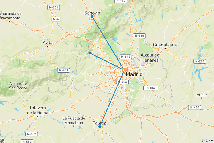 Carte du circuit 7 jours à Madrid : Les échos de l'Empire : Madrid, Avila et Ségovie