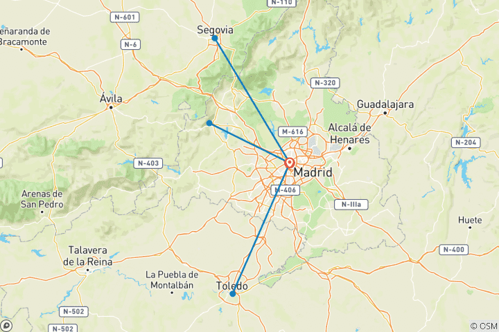Mapa de 7 días en Madrid: Ecos del Imperio: Madrid, Ávila y Segovia