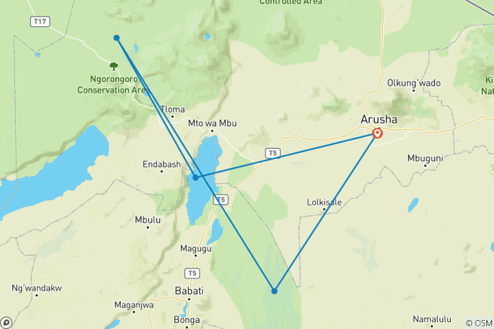 Kaart van Essentie van Tanzania - 4-daagse luxe safari-ontvluchting