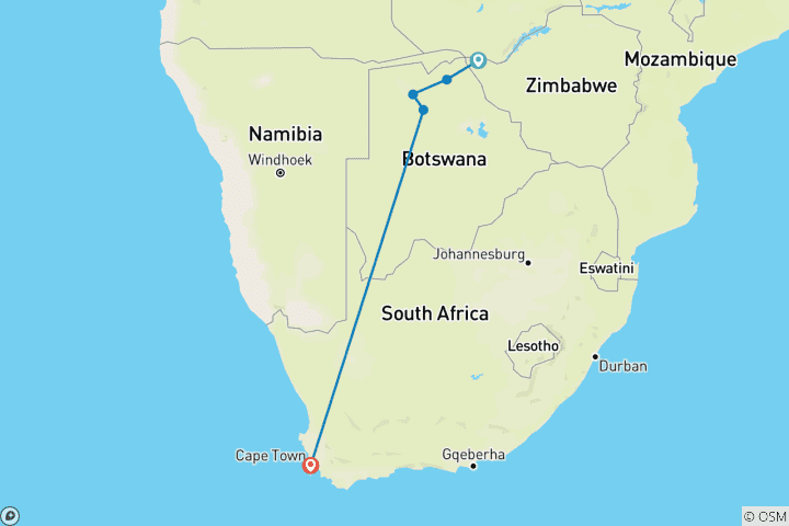 Map of 5 Day | Victoria Falls, Chobe National Park &  Okovango Delta Expolorer
