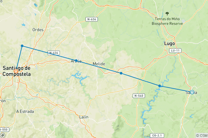 Karte von Camino de Santiago - Jakobsweg - Französischer Weg - Von Sarria nach Santiago de Compostela