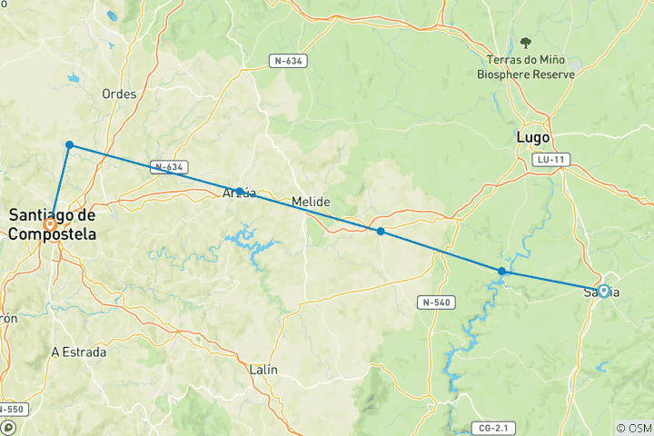 Carte du circuit Chemin de Saint-Jacques-de-Compostelle - Chemin français - De Sarria à Saint-Jacques-de-Compostelle