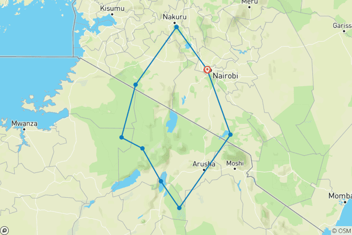 Karte von Auf den Spuren der großen Tierwanderung (9 Destinationen)