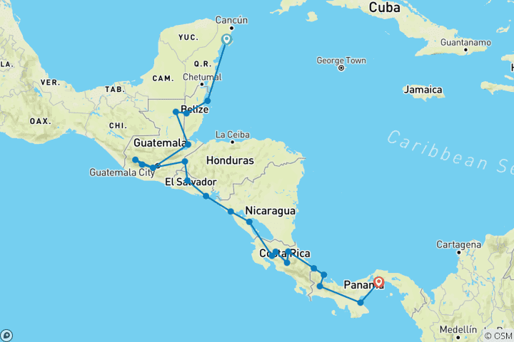 Carte du circuit Le meilleur de l'Amérique centrale (46 destinations)