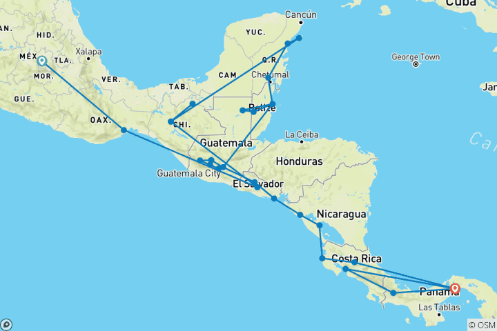 Map of Ultimate Central America (154 destinations)