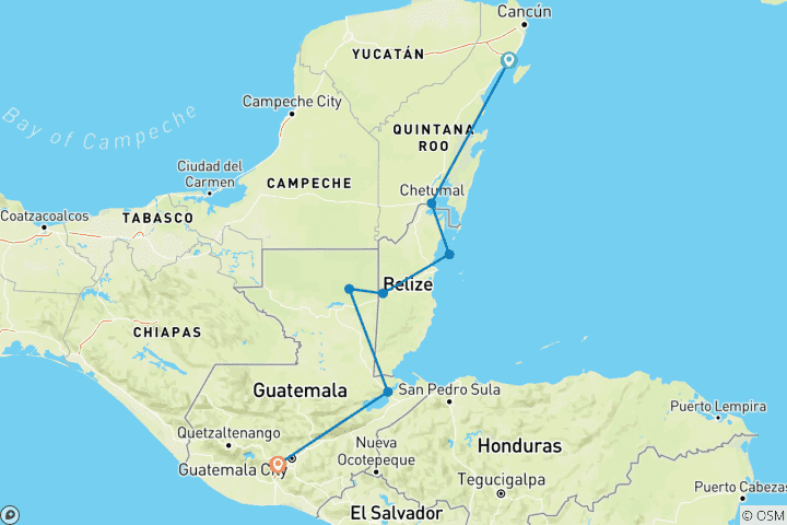 Carte du circuit Rencontre avec les Mayas (13 jours)