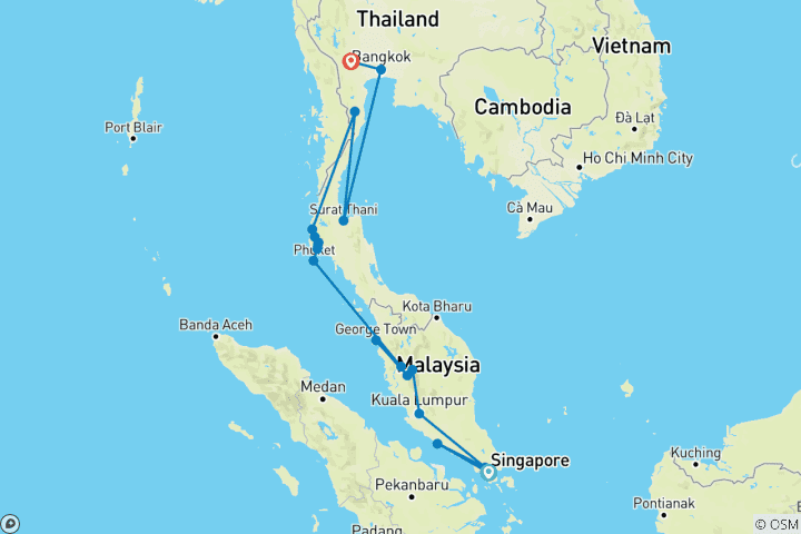 Carte du circuit De Singapour à Bangkok en train