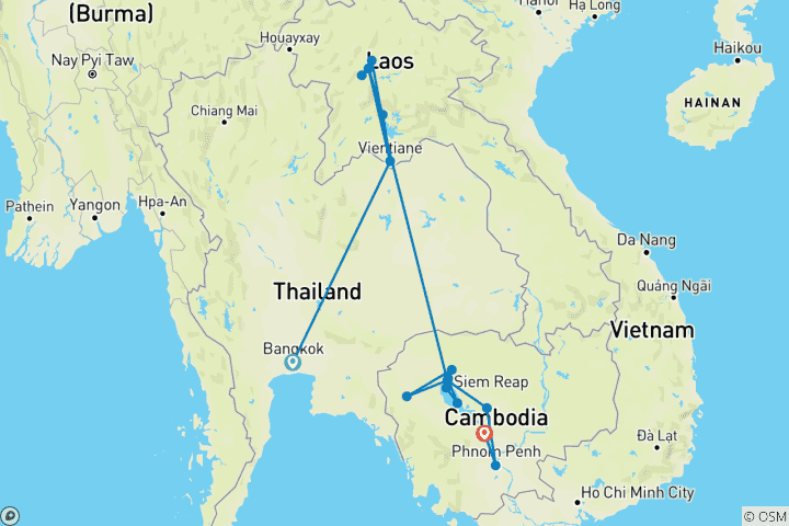Mapa de Laos y Camboya al descubierto