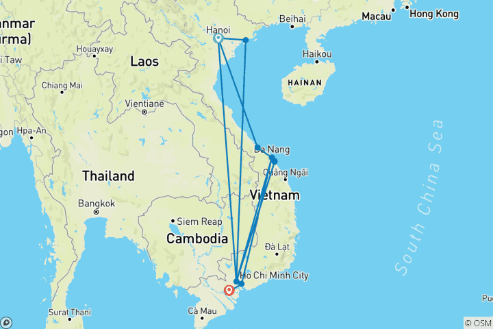Carte du circuit Vietnam & l'Express de la Réunification